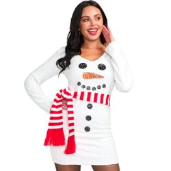 WOMEN'S SNOWMAN SCARF SEQUIN DRESS