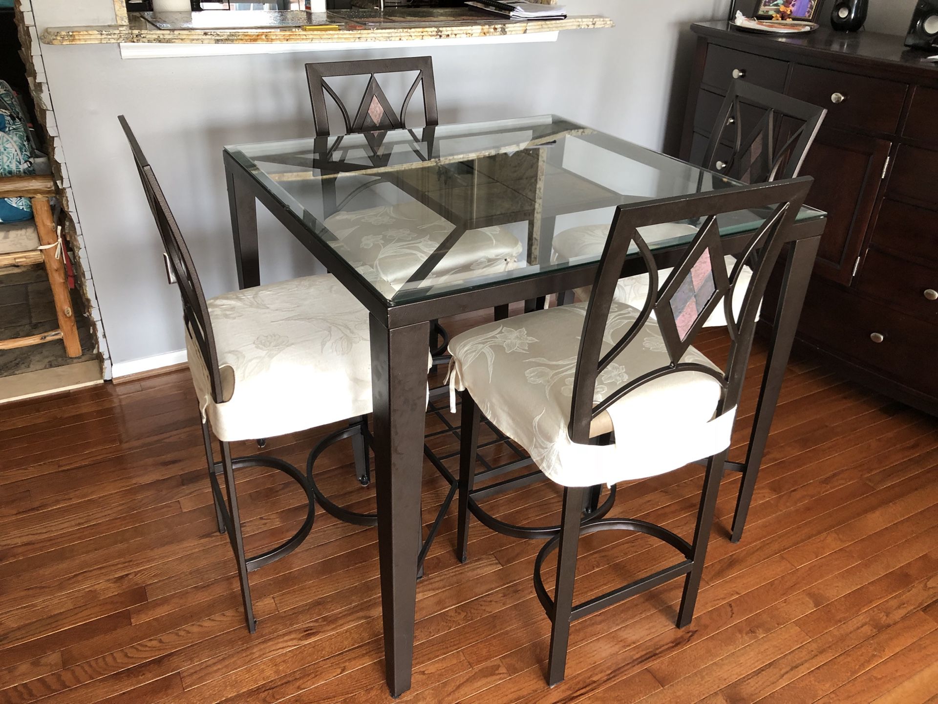 Dinette Square Glass Table With Stone 4 Chair Set