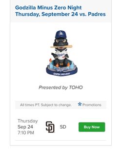 LA Dodgers Godzilla Minus Zero Bobblehead