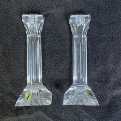 Set Of 2 Waterford Clear Crystal 8 Inch Column Candlesticks