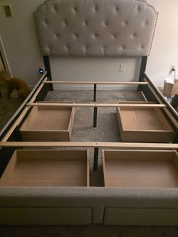 Upholstered Bed Frame with Storage Drawers