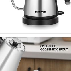 Stariver Electric Gooseneck Kettle, 1.2L Electric Tea Kettle, Pour Over Kettle for Coffee and Tea with Stainless Steel Inner Lid & Bottom, Fast Heatin