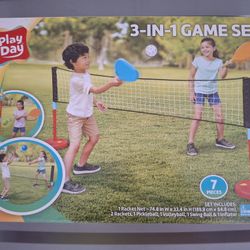 Play Day 3 in 1 Game Set Includes Swing Ball/ Volleyball/ And Mini Tennis