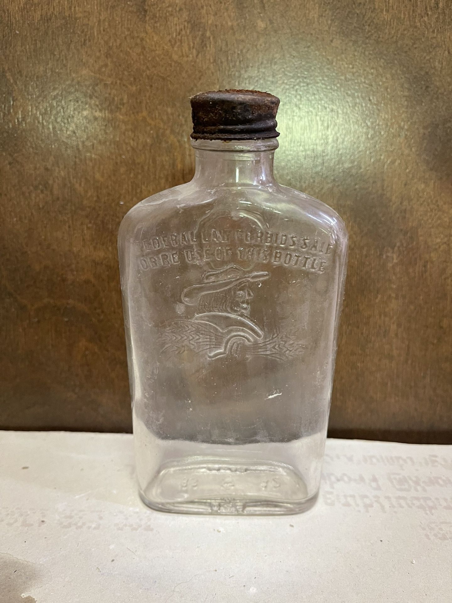Vintage Liquor Bottle Flask Clear Glass With Cap