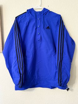 adidas Men’s Hooded Anorak Jacket Snap Closure Blue/Black Size M