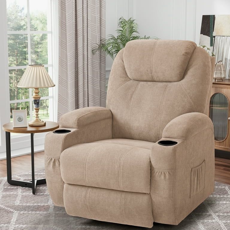 New for nursing chair Recliners with Heating Function with Huge Headrest and Thick Armrest, Beige Fabric New Recliners Chairs Sofas with Massage Func