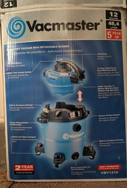 Vacmaster Wet/Dry Vacuum. 12-gallon, 5.0 Peak HP