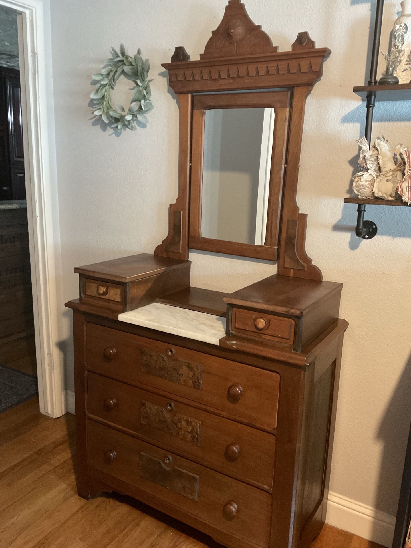 Antique Dresser with marble and mirror Late 1800s