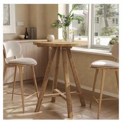 New in the box (TABLE ONLY)Solid Wood 35.43 in H Brown Round Bar Table, Round Pub Bistro Table Seats 2 for Cafe, Dining Room, Kitchen, Living Room(D77