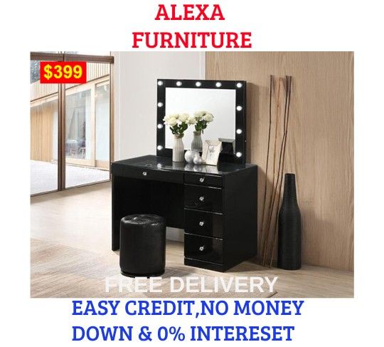 BRAND NEW VANITY SET  INCLUDES VANITY DESK AND LIGHT UP MIRROR (DOES NOT INCLUDE STOOL)  Item #CM01B4851BKSET