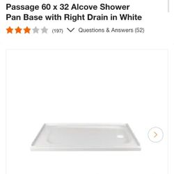 Passage 60 x 32 Alcove Shower Pan Base with Right Drain in White
