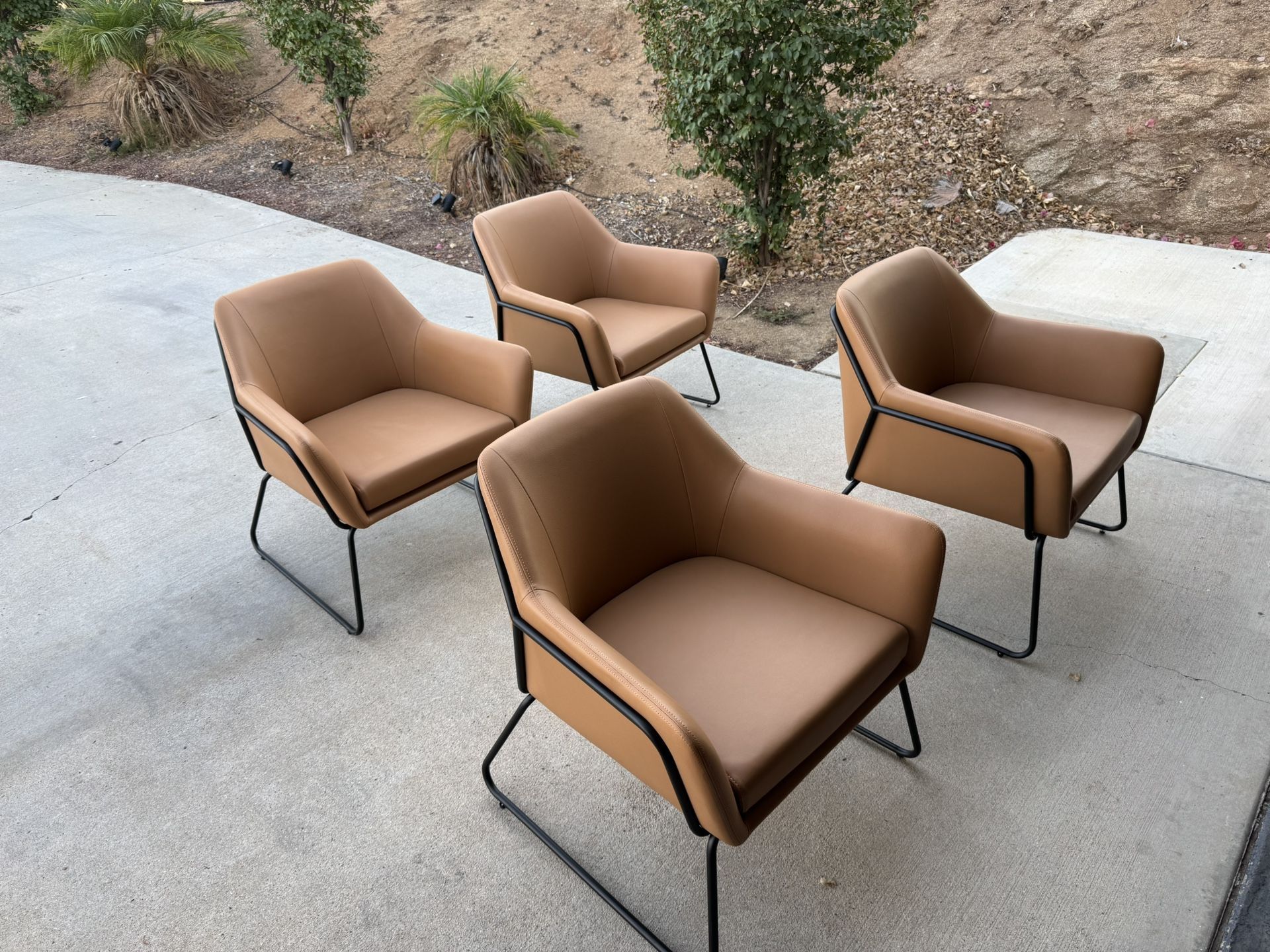 4 New Camel Leather Wingback Lounge/Office Chairs