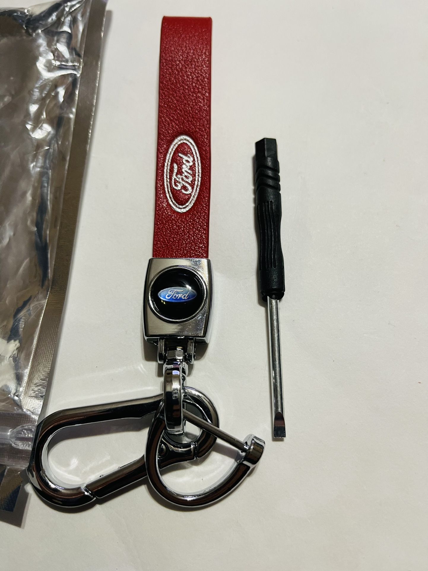 Red Carbon Leather Keychain Lanyard Quick Release Key chain for All Ford New