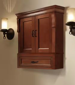 Naples 26.5 in. W x 8 in. D x 32.8 in. H Bathroom Storage Wall Cabinet in Warm Cinnamon