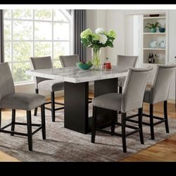 Brand New Kian Counter Height Genuine Marble Dining Set 