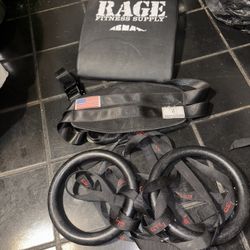  Exercise Ring Set for Total Body Strength Training & Pull Ups w/Secure Buckles & Straps /weight lifting bealt/Rage Fitness Abdominal Mat,   