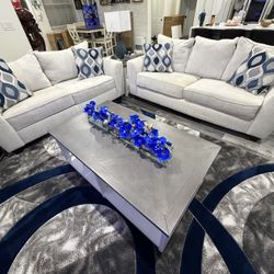 Two Sofas Coffee Table And Side Table With Lamp !