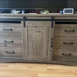 Ash Brown Tv Stand Holds 60” - 70” w/6 Drawers  And 2 Shelves Storage Space 