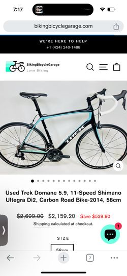 Used Trek Domane 5.9, 11-Speed Shimano Ultegra Di2, Carbon Road Bike-2014, 58cm