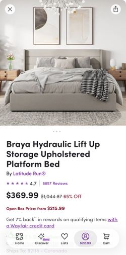 Braya Hydraulic Lift Up Storage Upholstered Platform Bed