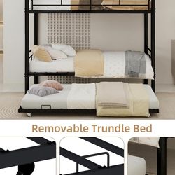 Single bunk bed with trundle bed, robust metal frame