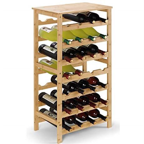 Wine Rack Freestanding Wine Storage Shelf Display Stand Perfect for Home Living Room Kitchen Bar (7 Tiers, 28-Bottles)