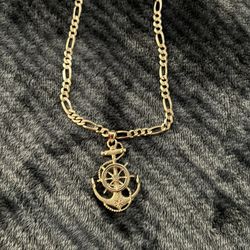 14K Gold chain With anchor 14K Gold Pendant