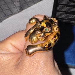 18K 750 Solid Gold Panther Ring – 8.71g – Green Eyes – Italy Design