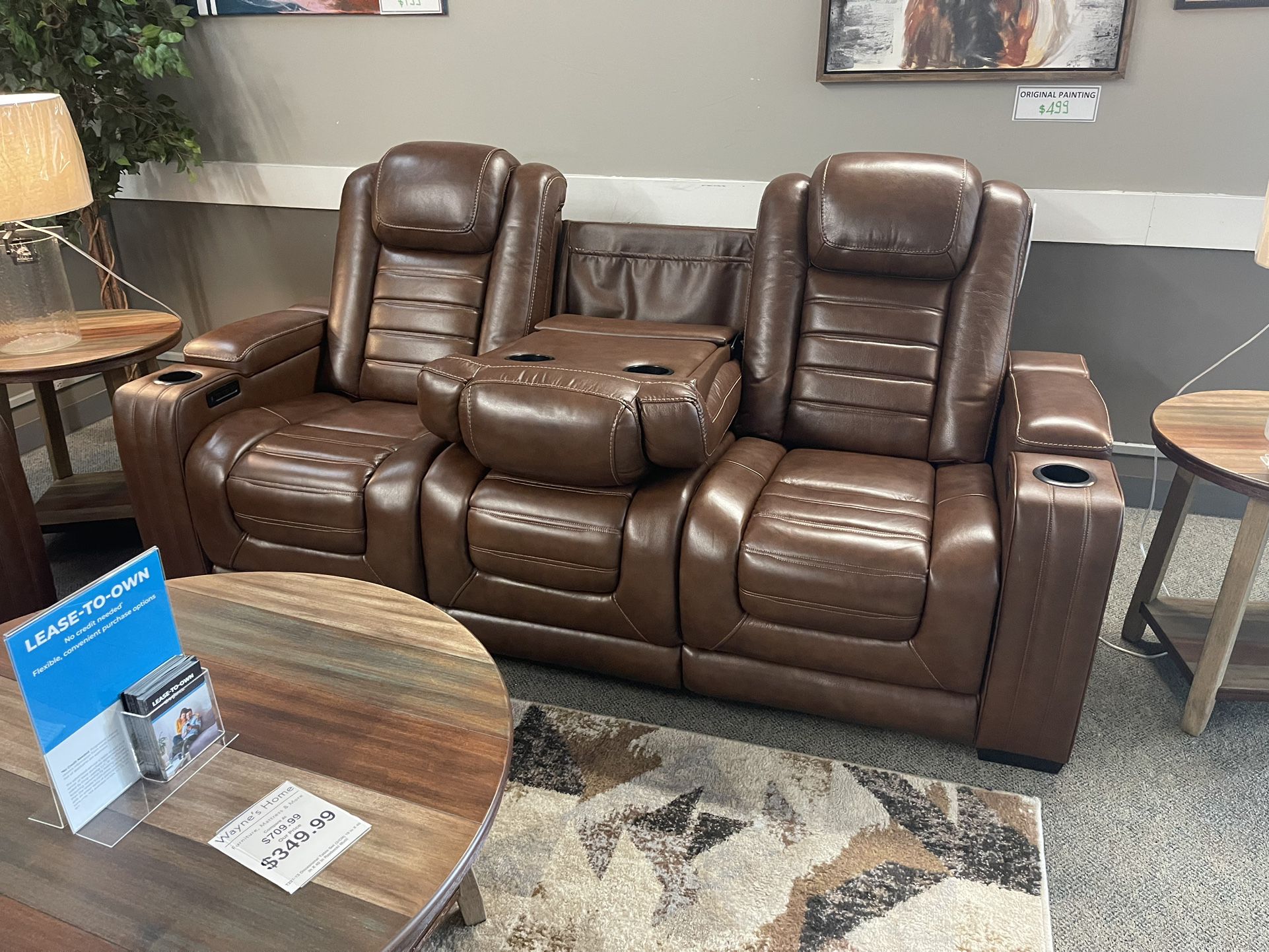 Brand New Real Leather Power Reclining Sofa. Massage And Heat On Seats