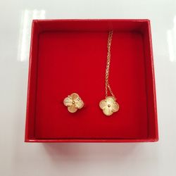 18k Gold Pendant Necklace And Ring Set 11.8g
