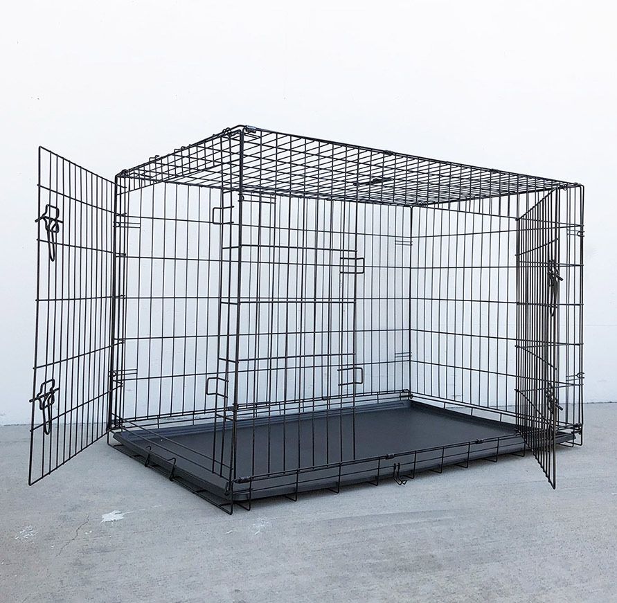 $65 (Brand New) Folding 48” dog cage 2-door pet crate kennel w/ tray 48”x29”x32” 