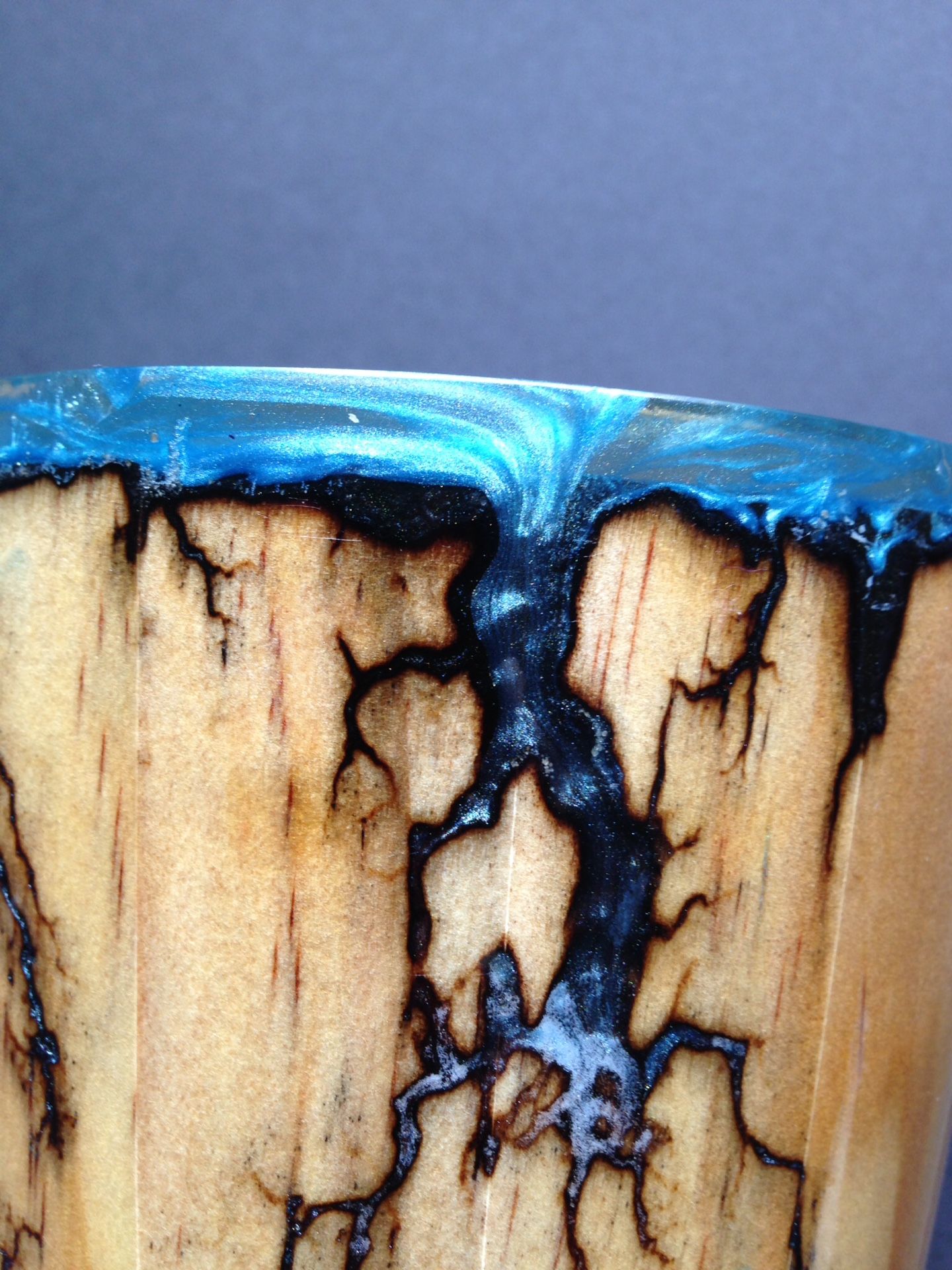 Custom Vase with Fractal burns and transparent blue pigment