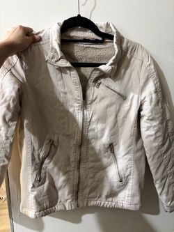 Cream Sherpa-Lined Zip-Up Jacket