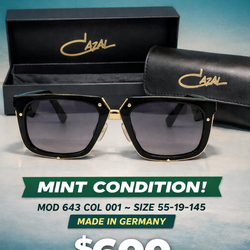 CAZAL 643 COL 001 Black/Gold (55-19-145) Mint + Box/Pouch