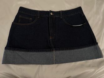 Dark Wash Denim Mini Skirt with Cuffed Hem
