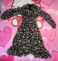 White flowers black long dress M