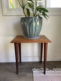 Wooden Side Table With Metal Leg Caps