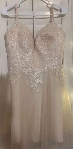 Blush Lace Appliqué Tulle Formal Gown