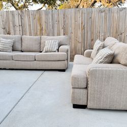 Beige Sofa + Loveseat Set (2-Piece) – Clean/Comfy – Must Go 🔥