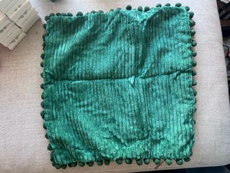 Green Corduroy Pillow Cover with Pom Pom Trim(set of 2) NEW IN BOX
