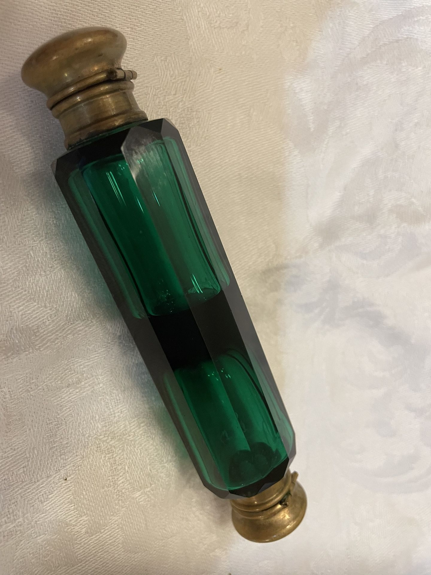 Antique Victorian Emerald Green Double Ended Scent Bottle| perfume
