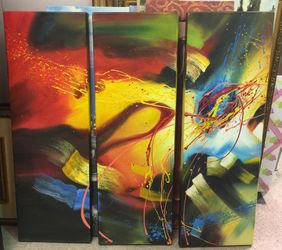 3 Piece Original Oil Painting Cosmic Modern Abstract Theme Wall Art Design Home Decor