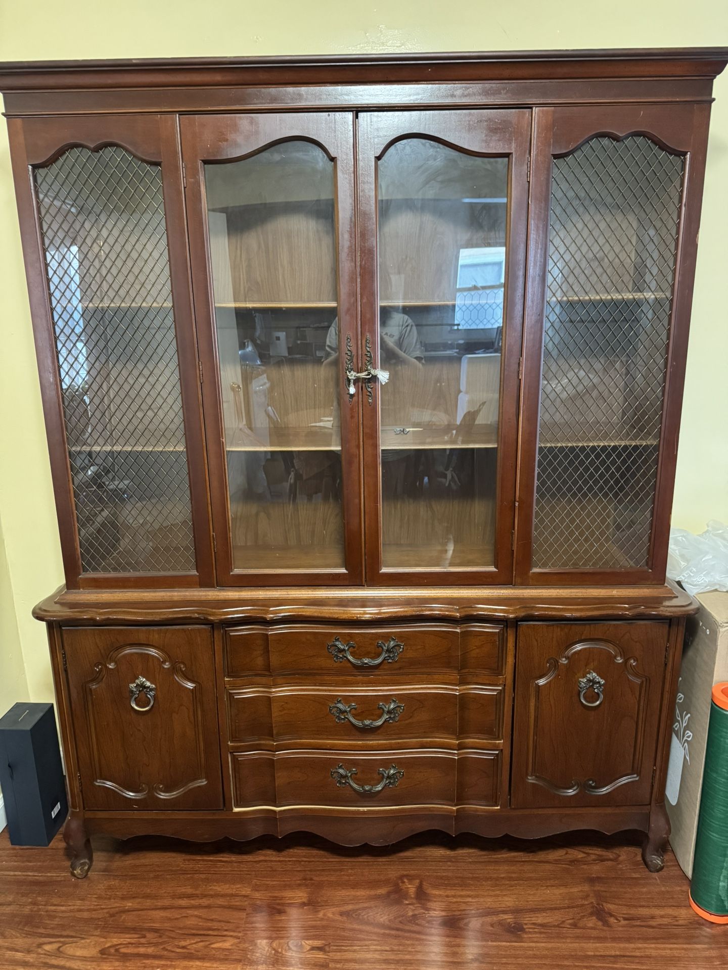 Antique China Cabinet Closet Vintage 1970s Solid Wood