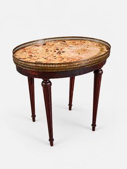 French Louis XVI Revival Breccia Marble & Brass Side Table, c.1940's - Delivery Available