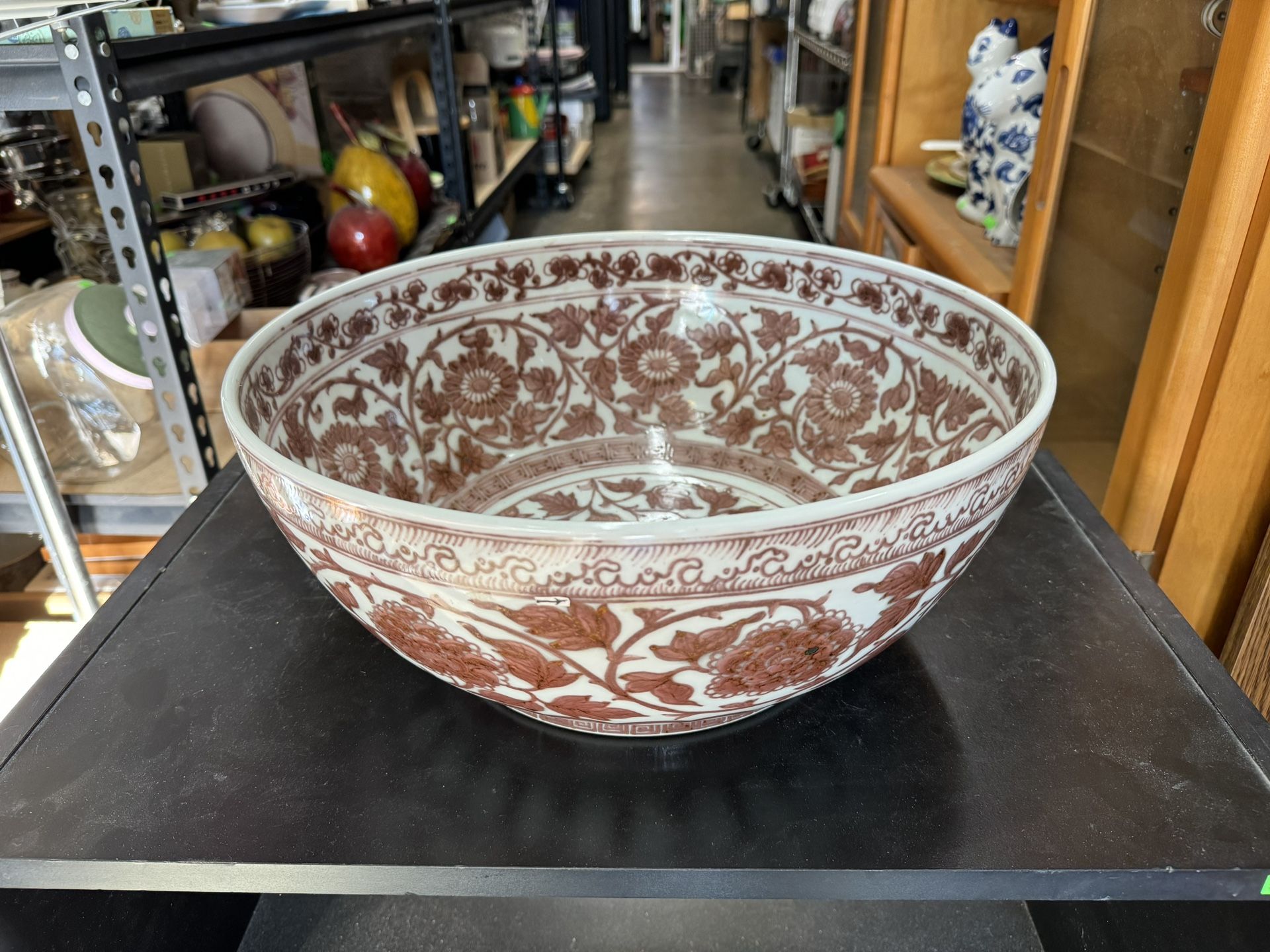 CHINESE MING HONGWU TYPE UNDERGLAZE RED PEONY BOWL Very Good Condition