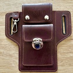 Men Genuine Leather Waist Bag Fashion Multifunctional Retro Outdoor Wallet Bag