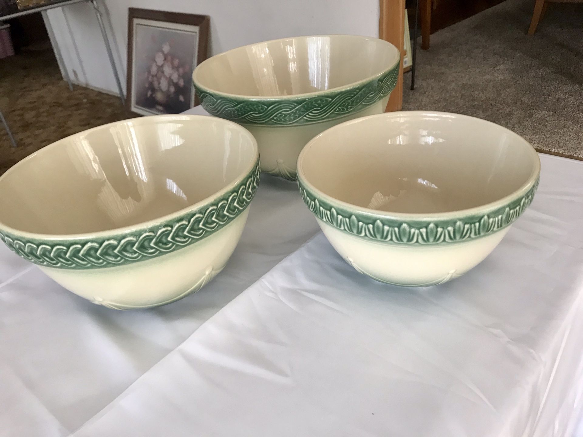 Vintage Longaberger Pottery American Craft Green set of mixing bowls