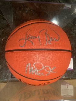 Magic Johnson and Larry bird signed ball AUTH#MJ03646