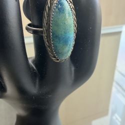 Blue Gem Turquoise Solitaire Ring Native  Made 
