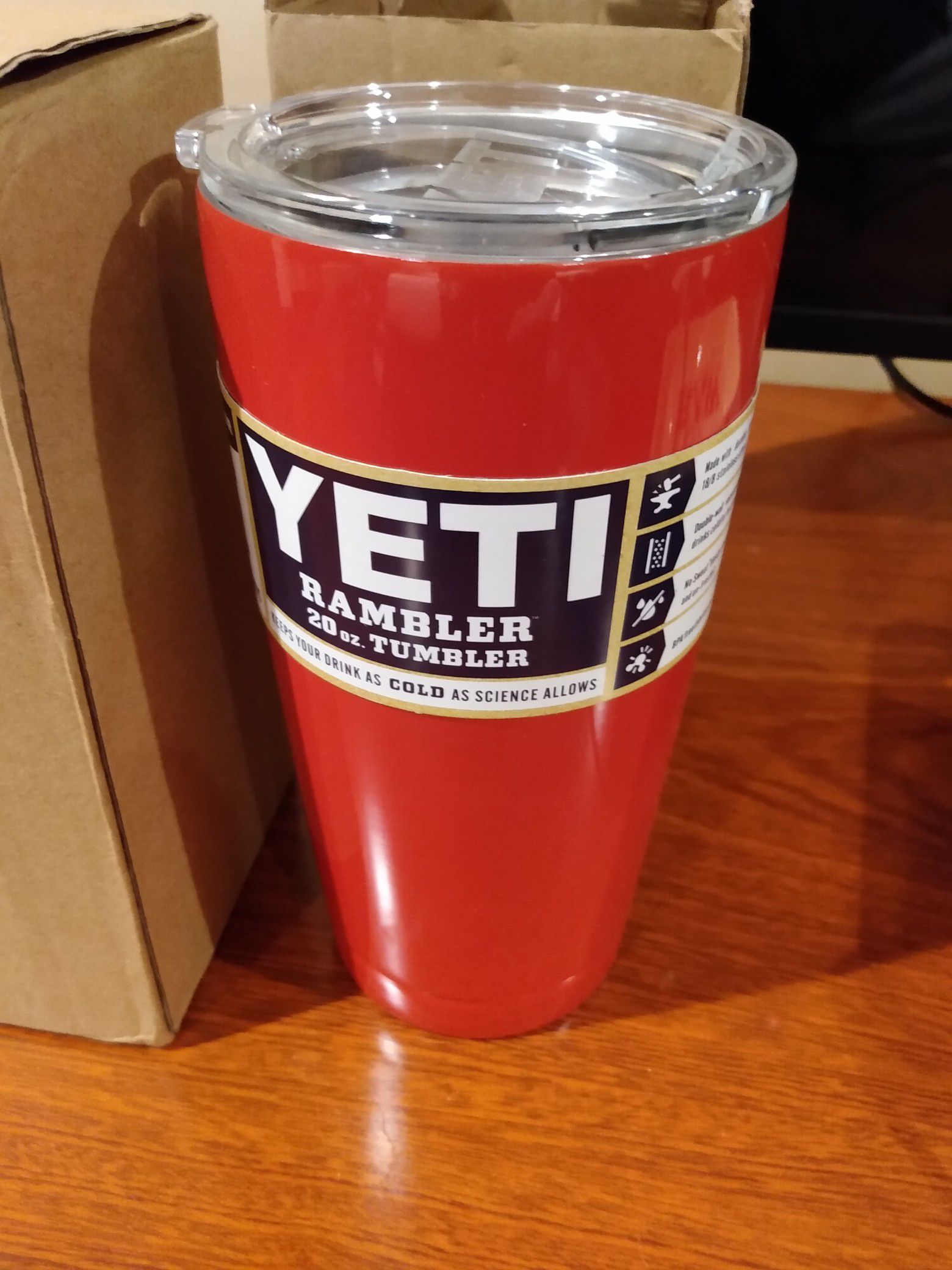 Yeti Coolers Custom Stainless Steel 20 Ounce Rambler Tumbler with Lid - BRICK RED - Keeps Your Drink Hot or Cold for Hours